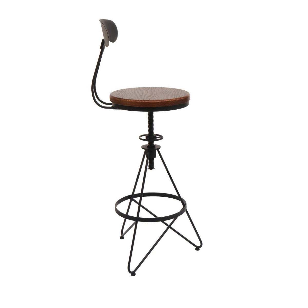 BARHOCKER 2er-Set mit Lehne Sitzhöhe 64-83cm höhenverstellbar drehbar Fußablage Metall Holz Braun Gestell Schwarz - Schwarz, Holz/Metall (41/113/41cm) - PROREGAL