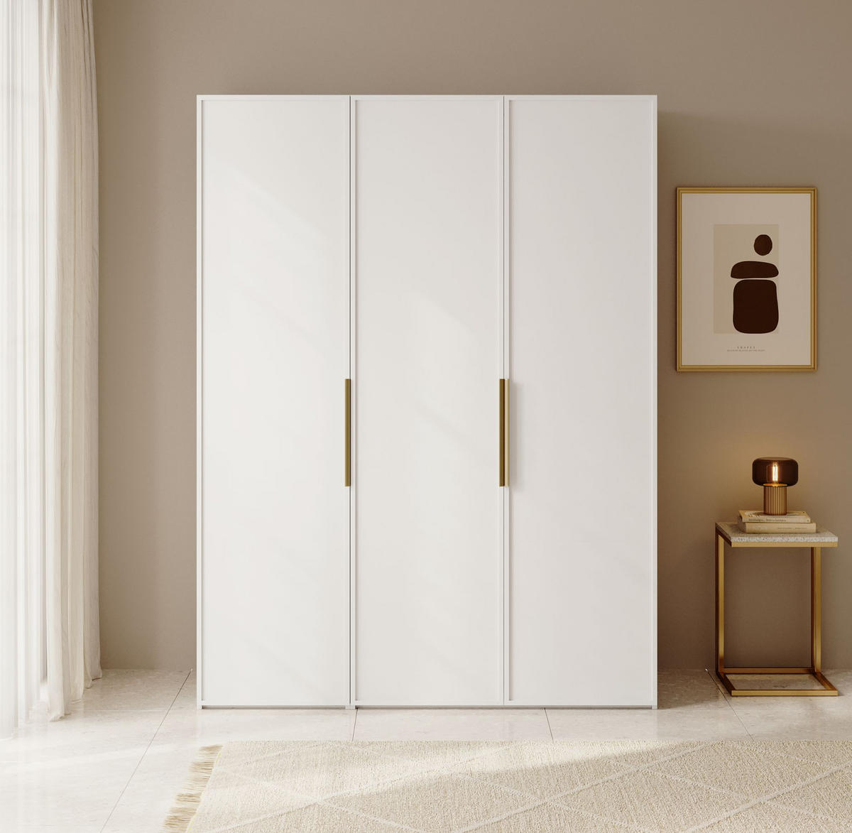 KLEIDERSCHRANK Frame Weiß 150 cm - Goldfarben/Weiß, Holzwerkstoff/Metall (150/200.5/57cm) - Selsey