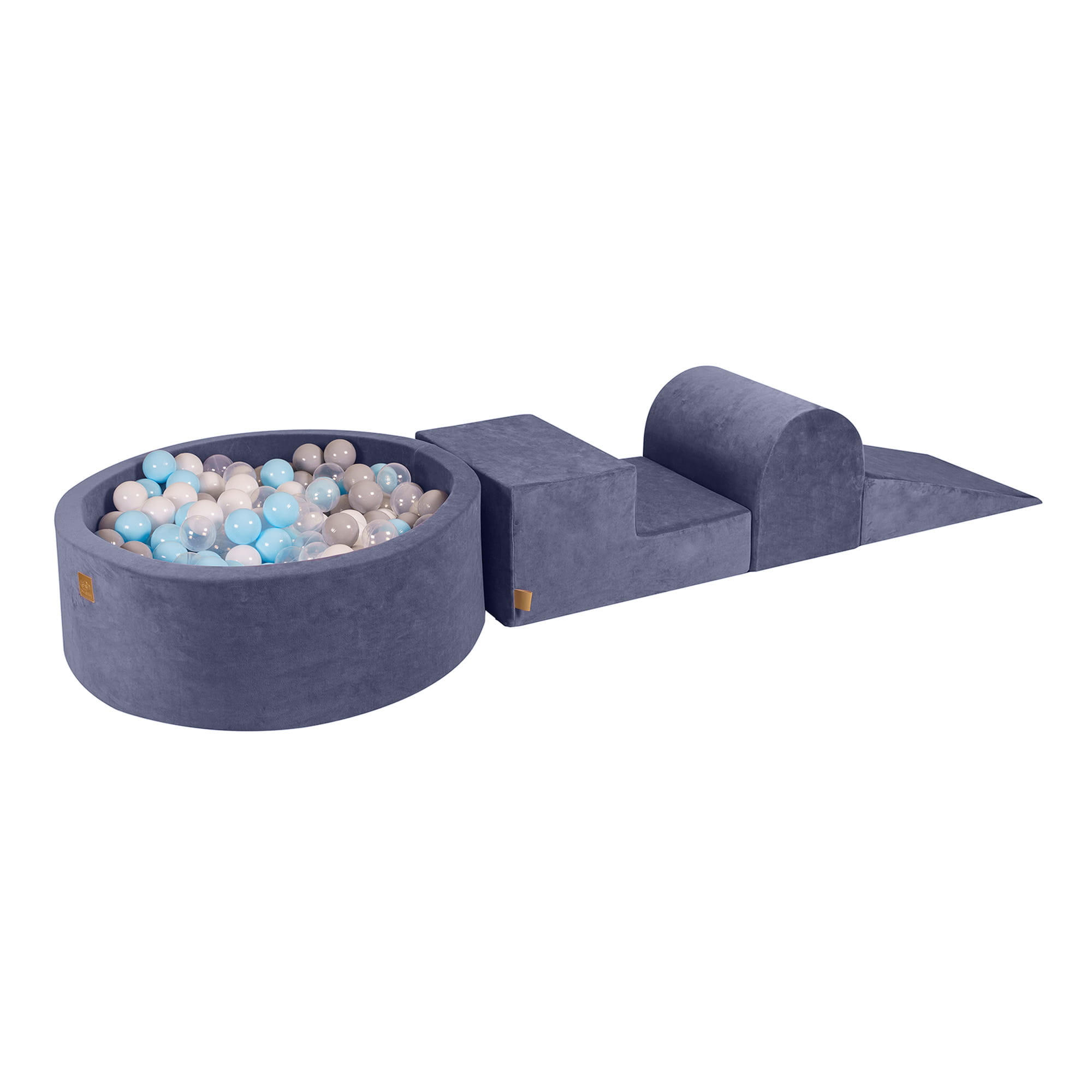 BÄLLEBAD mit Schaumstoff Bausteinen für Kinder, Samt, Graublau - Transparent/Blaugrau, Textil (230/45/30cm) - MeowBaby