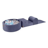 BÄLLEBAD mit Schaumstoff Bausteinen für Kinder, Samt, Graublau - Transparent/Blaugrau, Textil (230/45/30cm) - MeowBaby