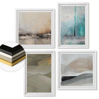 WANDBILDER 4er-Set - 50x50 cm & 40x60 cm Weißer Rahmen - Gemalte abstrakte Dekorationen - Weiß, Kunststoff (50/50cm) - ArtPrintCave