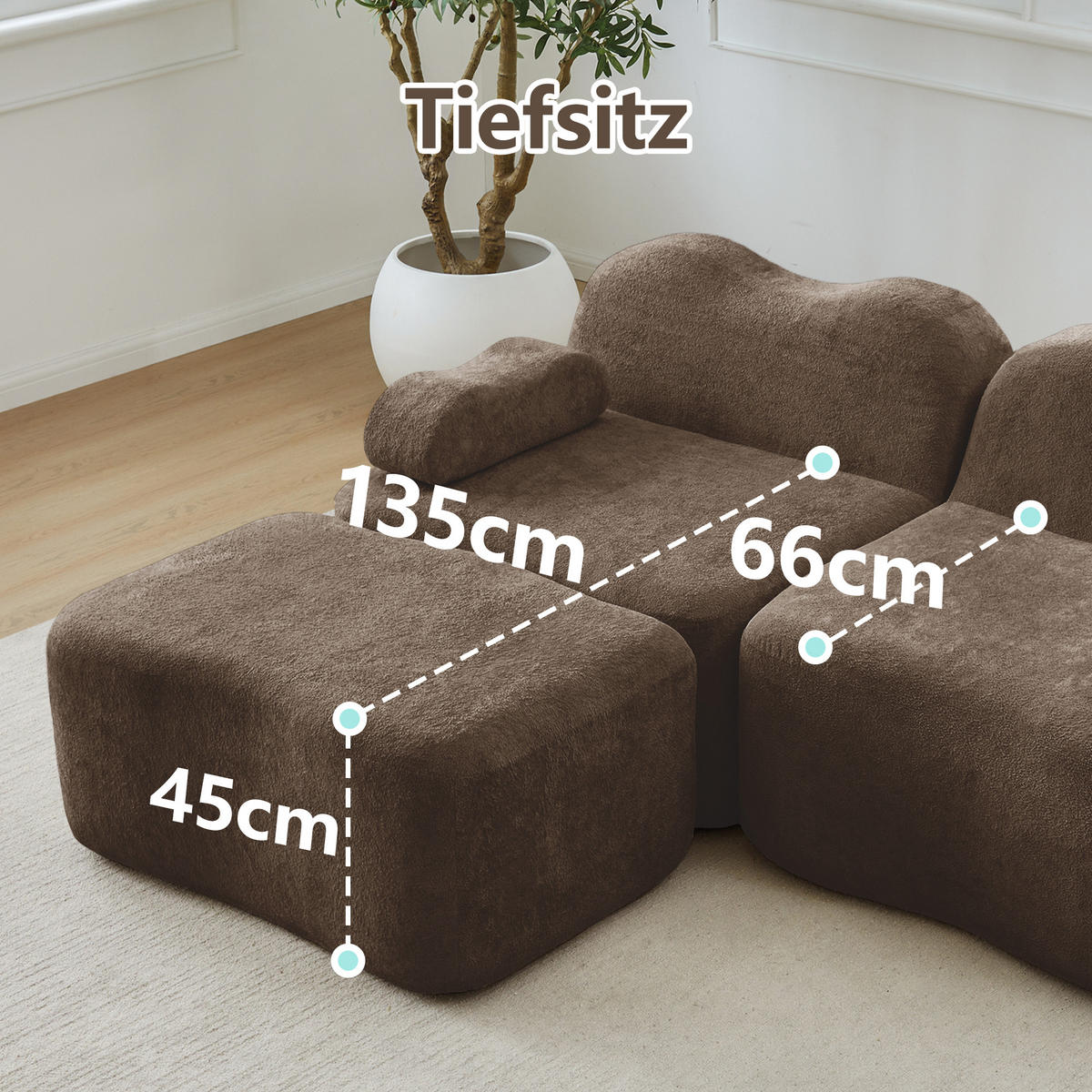 L-FÖRMIGES ECKSOFA Braun 384/167/70 cm 4-Sitzer mit Hocker & Boneless - Braun, Textil (384/167cm) - PANGIVO