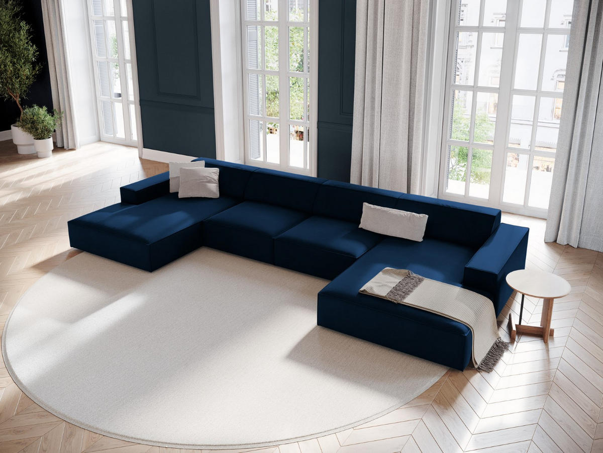 PANORAMASOFA Jodie aus Samt königsblau 6 Sitzplätze - Blau, Textil (166/70/364cm) - Micadoni