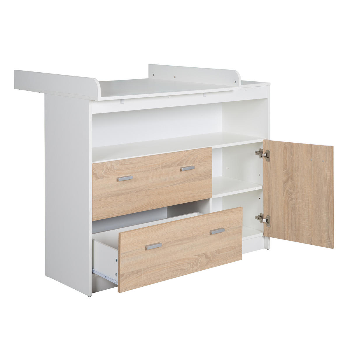WICKELKOMMODE Gabriella - Silberfarben/Weiß, Holzwerkstoff/Kunststoff (117/98/75cm) - Roba