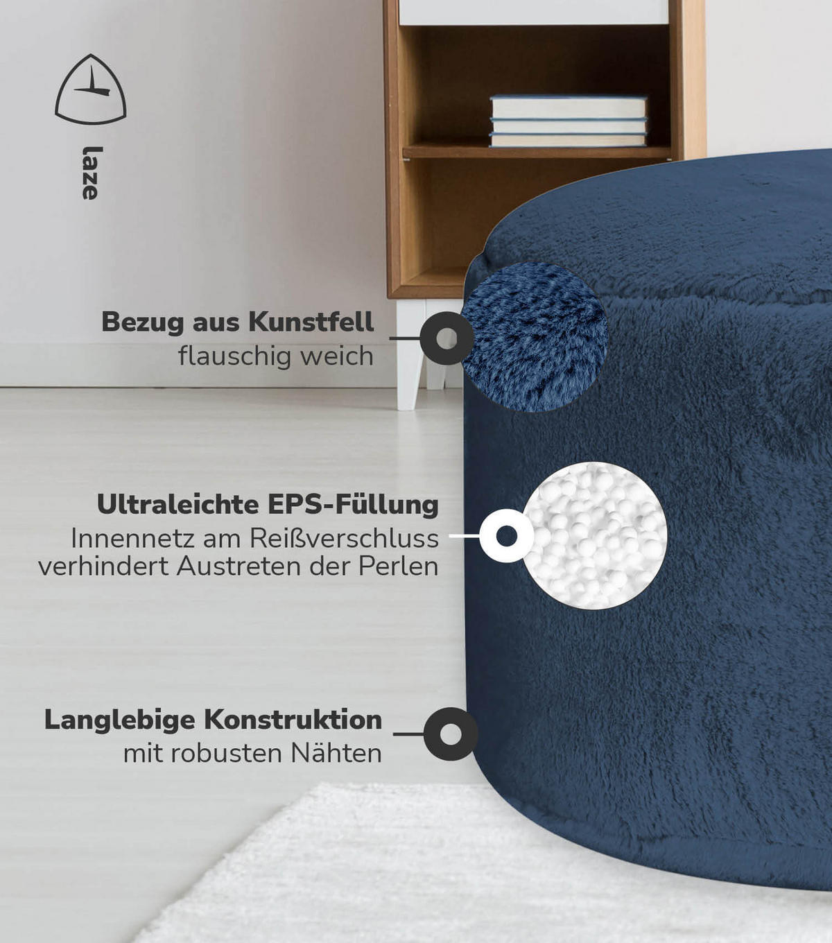 POUF Kunstfell Der Flauschige - Blau, Textil (60/40/60cm) - Mokebo
