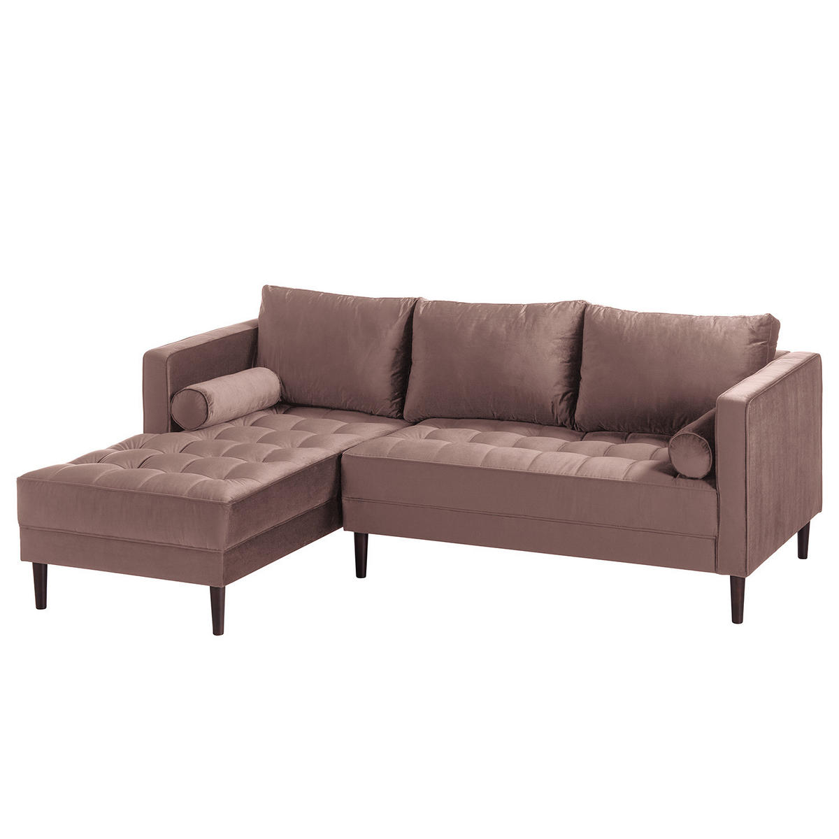 ECKSOFA - Samt - Dunkelbraun/Mauve, Birkenholz/Textil (201/155cm) - home24