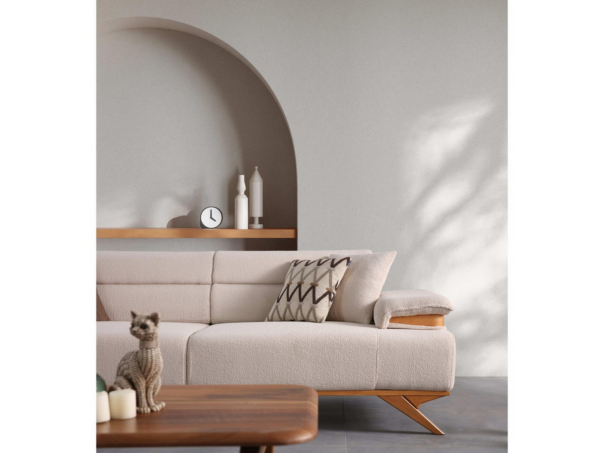 2-SITZER Sofa GRANDE, Beige - Beige, Holz/Textil (185/85/103cm)