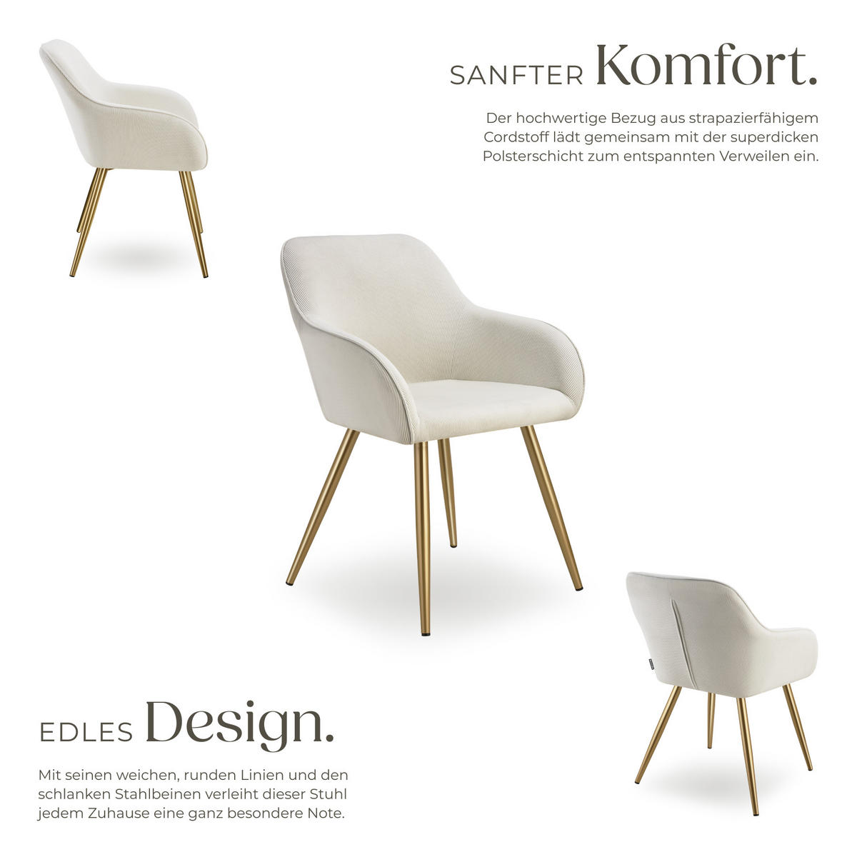 ESSZIMMERSTUHL 2er Set Marilyn 58 x 62 x 82 cm creme/gold - Goldfarben/Creme, Kunststoff (62/82/58cm) - tectake