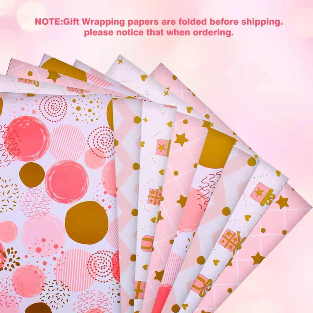 GESCHENKPAPIER Set 6-teilig mit Bändern und Aufklebern Rosa/Gold - Multicolor, Papier (22/0.5/25cm)