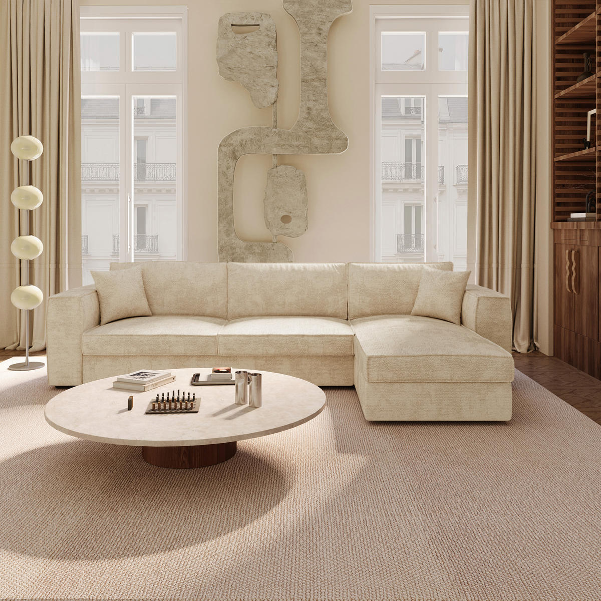 ECKSOFA rechtwinklig MIKA Kettgewebe mit weichem Griff Beige 292cm - Beige, Textil (292/100cm) - Premium Interiors