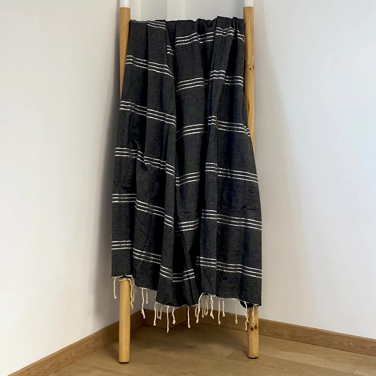 HAMMAMTUCH Traditionelle Osiris 200x200 190g/m² Schwarz / Silber - Silberfarben, Textil (200/200cm) - LE COMPTOIR DE LA PLAGE