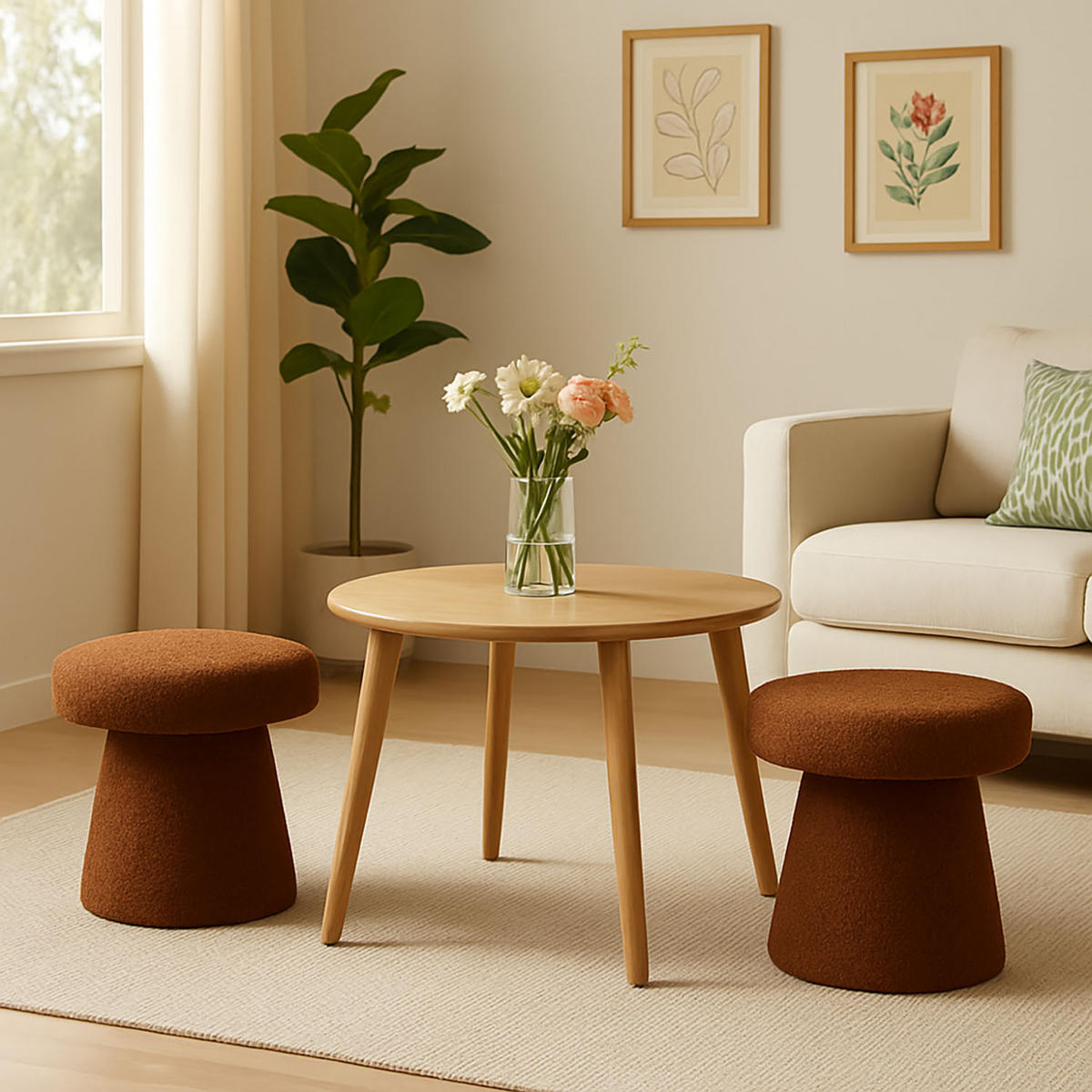 HOCKER Bouclé Teddy 43/43/38 cm - Braun, Textil (43/38/43cm) - Home Styling Collection