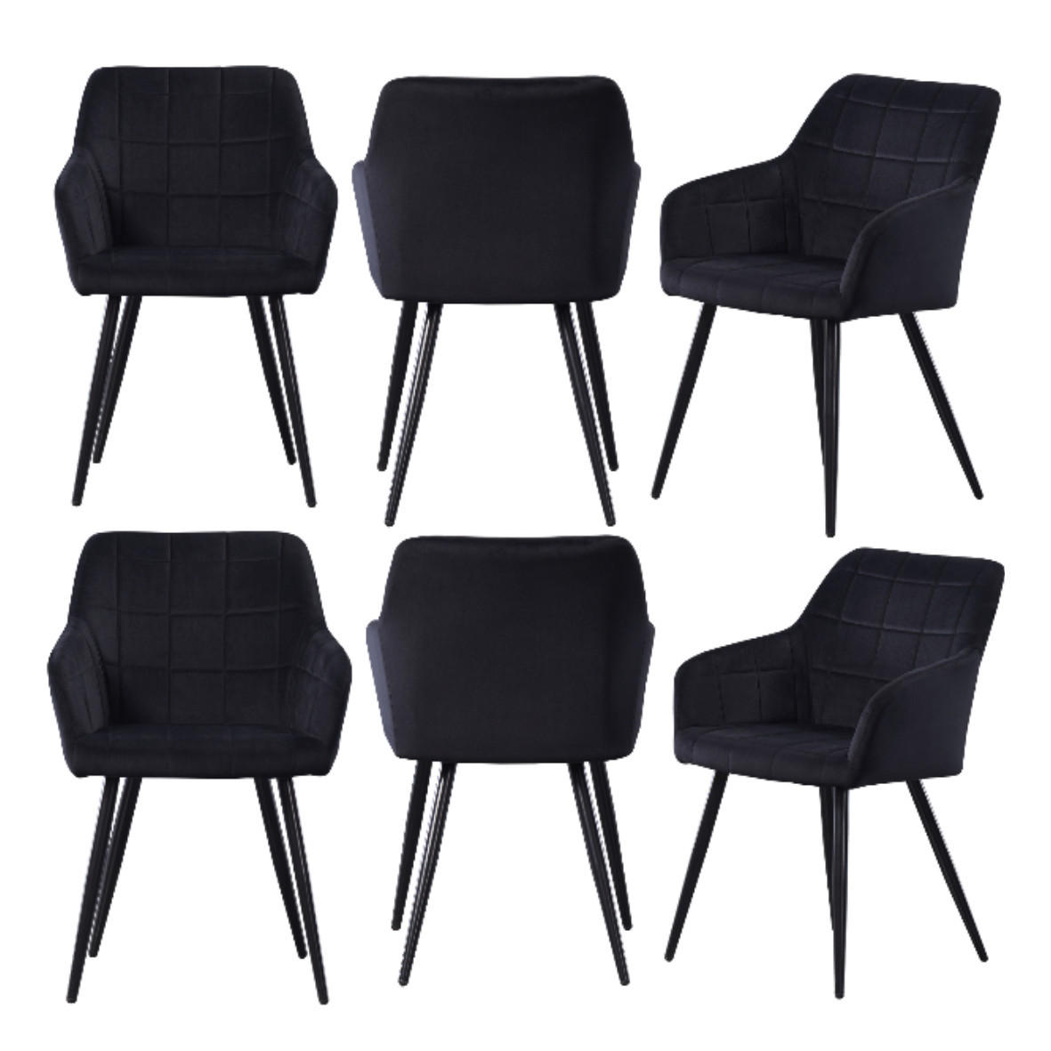ESSZIMMERSTUHL Samt 6-teilig Schwarz - Schwarz, Metall (55/82/59cm) - Life Interiors