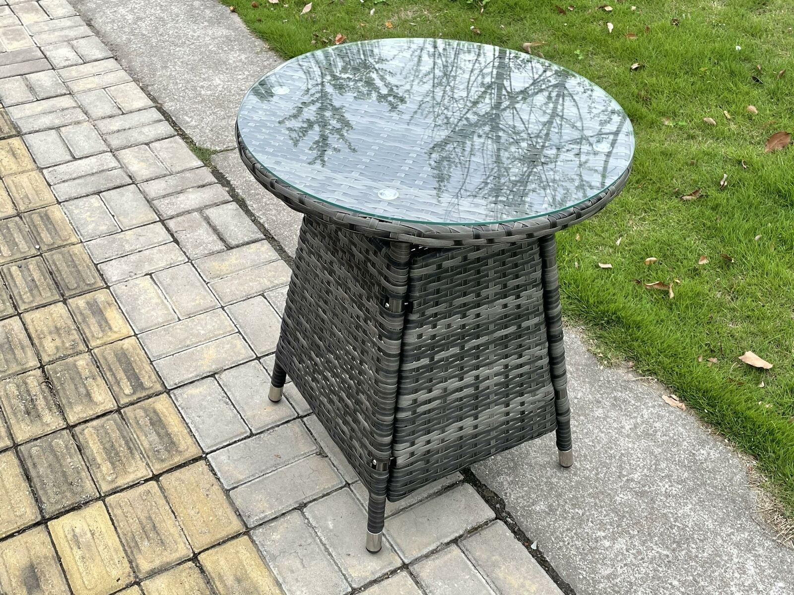GARTENTISCH Polyrattan - Dunkelgrau, Glas/Kunststoff (60/60/71cm) - Fimous