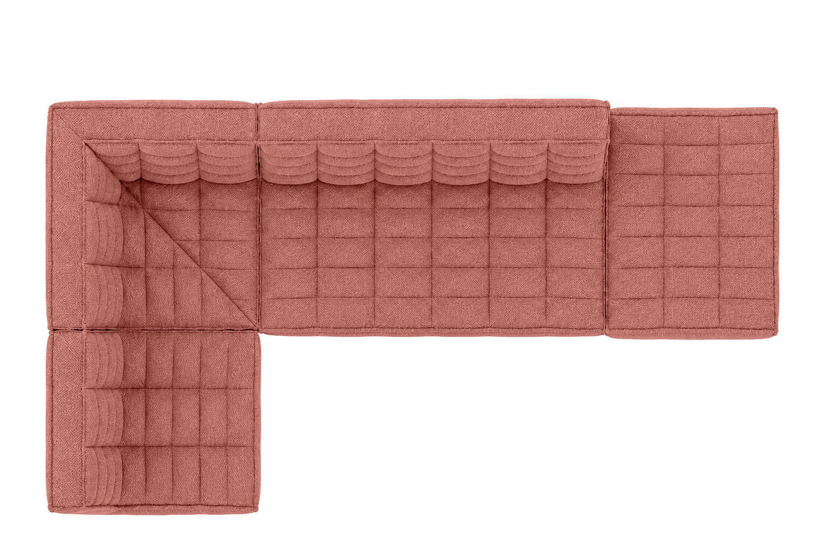 ROHOVÁ SEDAČKA modulární ve tvaru L s taburetem, plyšová tkanina Pop, Růžová, Levá strana, LAZY L s taburetem - růžová, dřevo (333/173cm) - Kaiser Möbel
