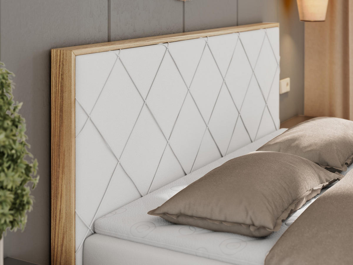 BOXBETT CAICOS 180/200 - Weiß Kunstleder - H4 - Weiß, Holz/Textil (180/200cm) - MKS