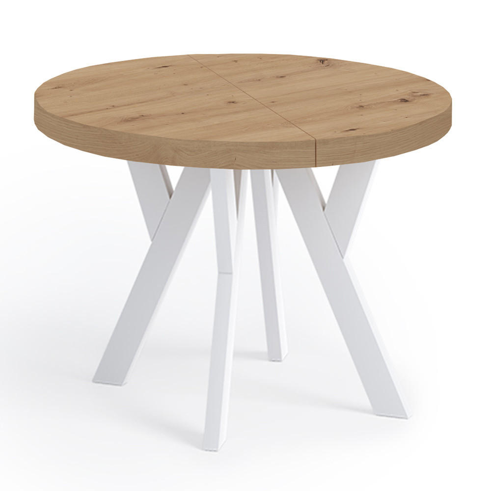 ESSTISCH Runder Ausziehbarer PERO 90/140, Eiche Artisan / Weiß - Eiche Artisan/Weiß, Holz (140/90/77cm)