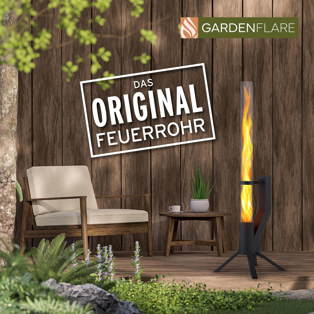 FEUERROHR – elegante Edelstahl Feuersäule und Pelletfackel - schwarz - Schwarz, Metall (36/130.6/35cm) - Gardenflare