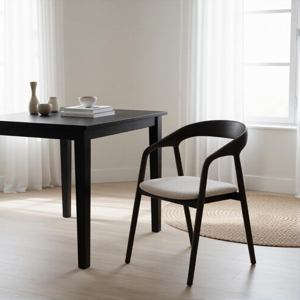ESSZIMMERSTUHL Celeste, Braunes Eichenholz + beiger Stoff - Beige/Braun, Holz (55/80/61.5cm) - WOODEK