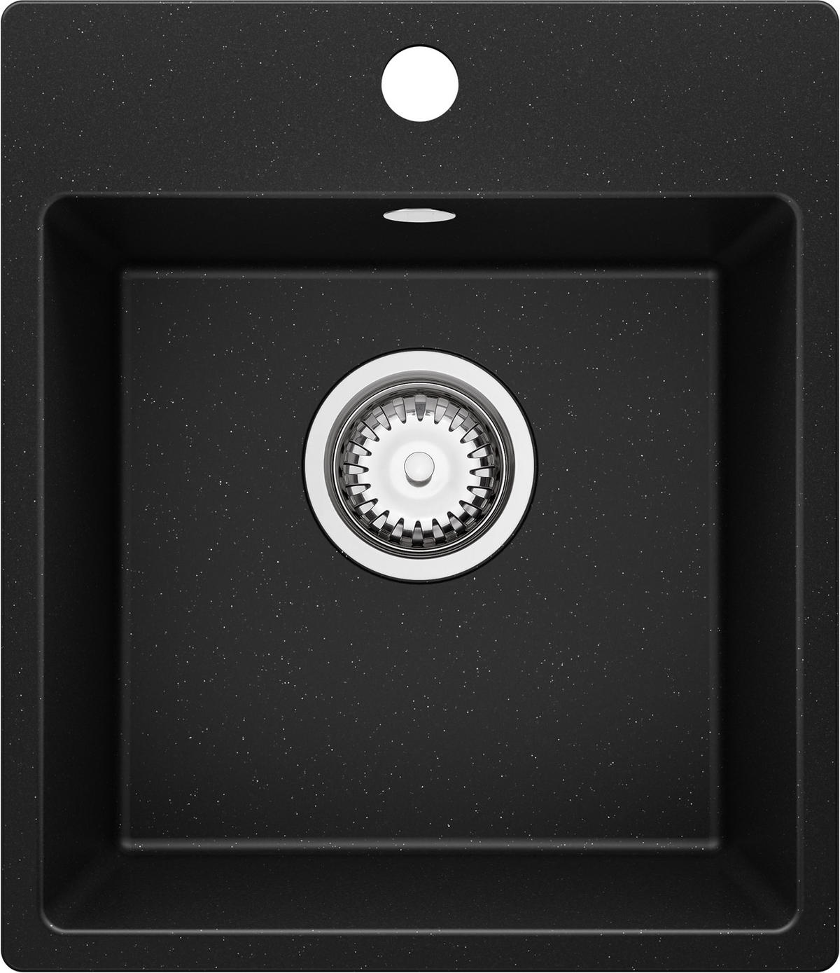 SPÜLBECKEN Riga Easy, 2-er set Schwarz Metallic 38/44 cm 1 Becken + Ablauf-Set ab 40er Unterschrank - Chromfarben/Schwarz Hochglanz, Kunststoff (38/19/44cm) - Primagran