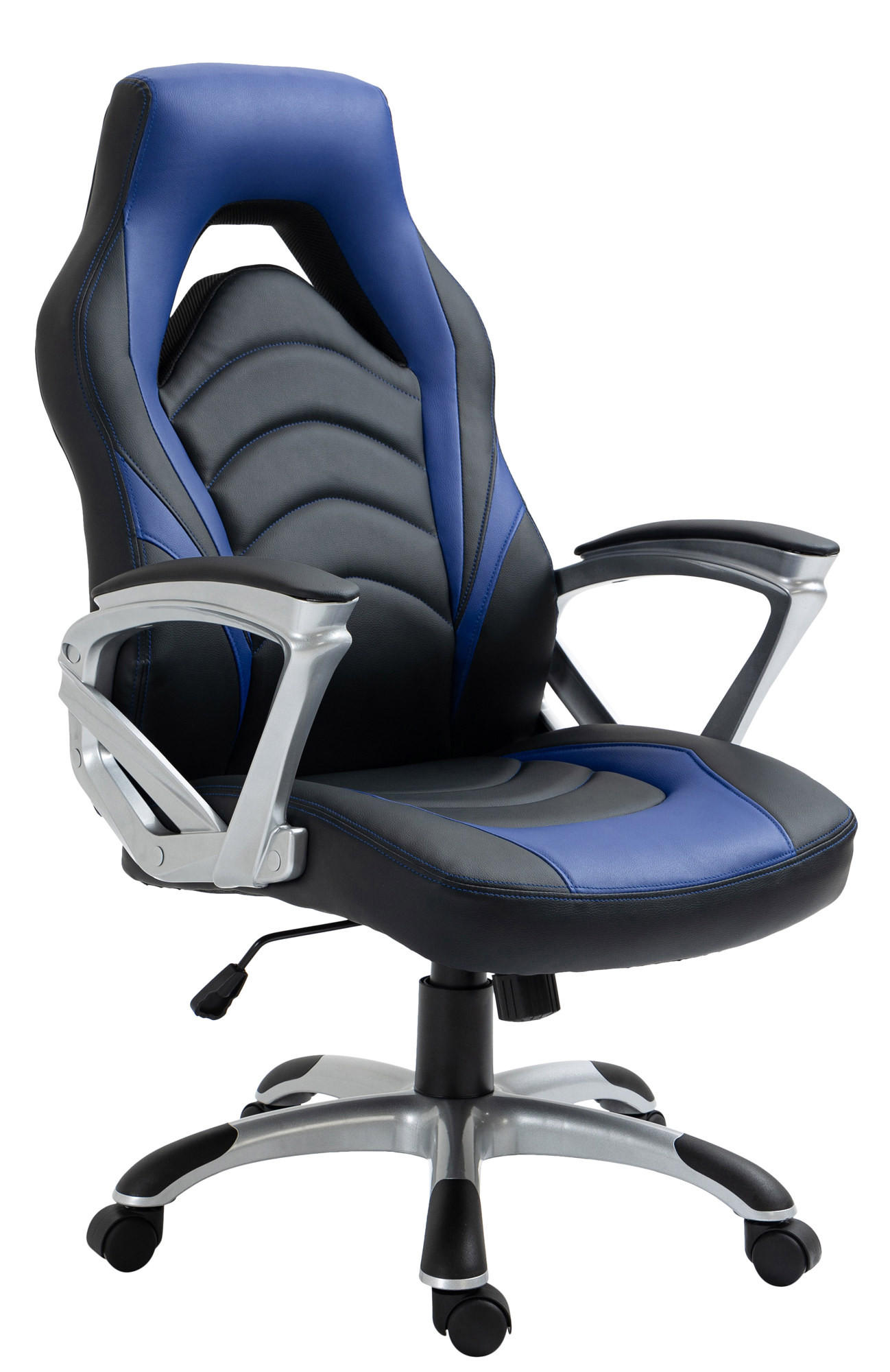 CHEFSESSEL Lederlook schwarz/blau - Blau/Schwarz, Kunststoff/Textil (65/107/72cm) - CLP