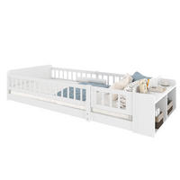 KINDERBETT aus Kiefernholz und MDF 90x200 cm Weiß mit offenem Stauraum und Regalen - Weiß, Holzwerkstoff (90/200cm) - IVMEU