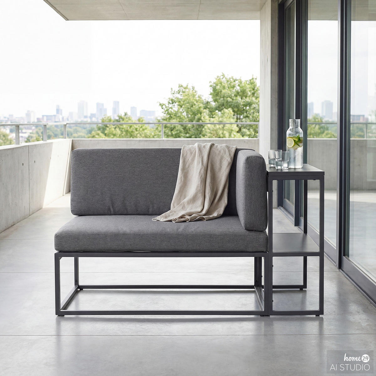 BALKONSOFA - Stahl / Webstoff - Grau - Grau, Textil/Metall (137/75/70cm) - home24