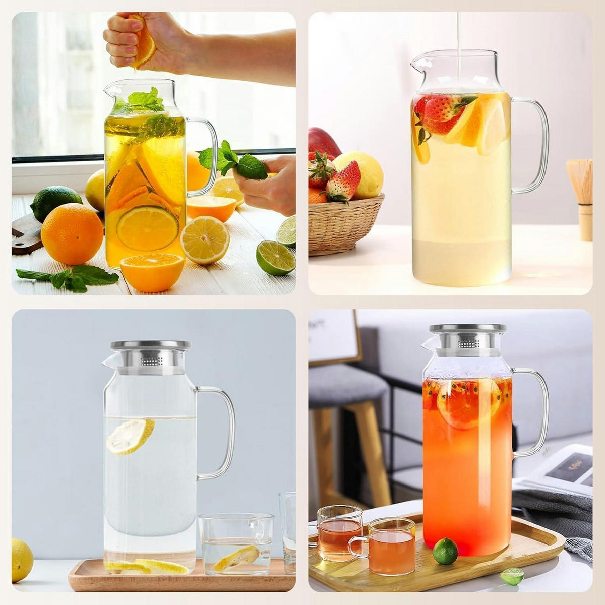 KARAFFE 2 Liter Borosilikatglas mit Edelstahldeckel - Transparent, Glas (10.5/10.5cm)
