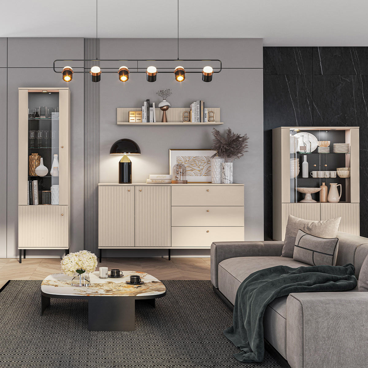 VITRÍNA Nova Béžová - béžová, kompozitní dřevo (55/190/40cm) - Petits-meubles