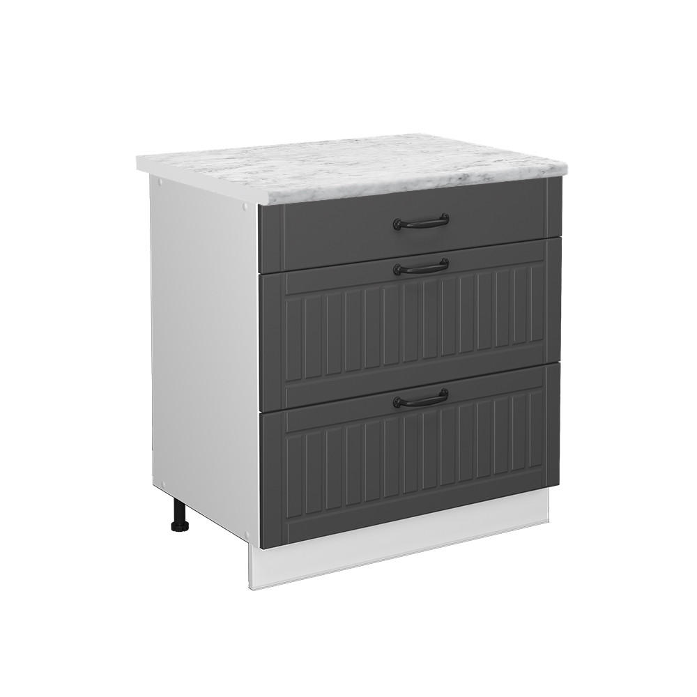 KÜCHENUNTERSCHRANK Fame-Line Anthrazit Landhaus 80 cm mit 3 Schubladen AP Marmor - Anthrazit/Weiß, Holzwerkstoff (80/82/60cm) - Vicco