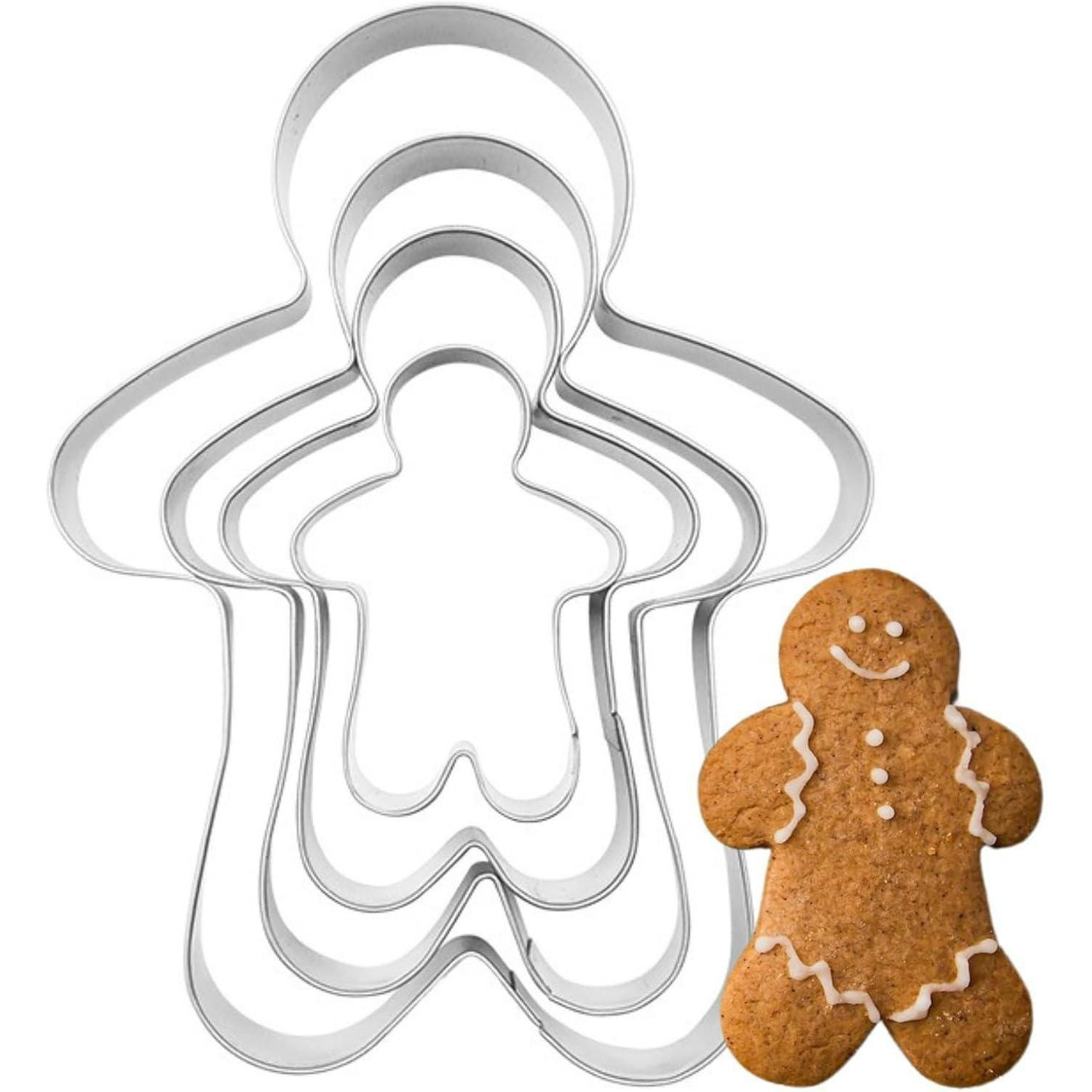 AUSSTECHFORMEN Set Edelstahl 4-teilig Lebkuchenmänner - Silberfarben, Metall (9/2/11cm)