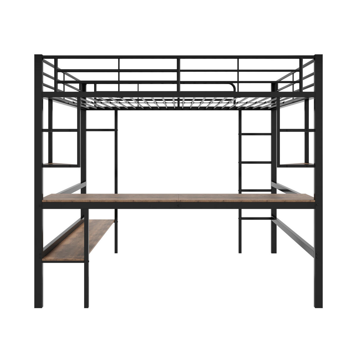 HOCHBETT 140/200 cm aus Metall mit Schreibtisch und Regalen in Schwarz - Schwarz, Metall (140/200cm) - Flora Grace