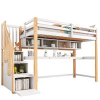HOCHBETT 90x200cm mit großen Schreibtisch in natürlich und wei - Naturfarben, Holz (90/200cm) - KOMHTOM