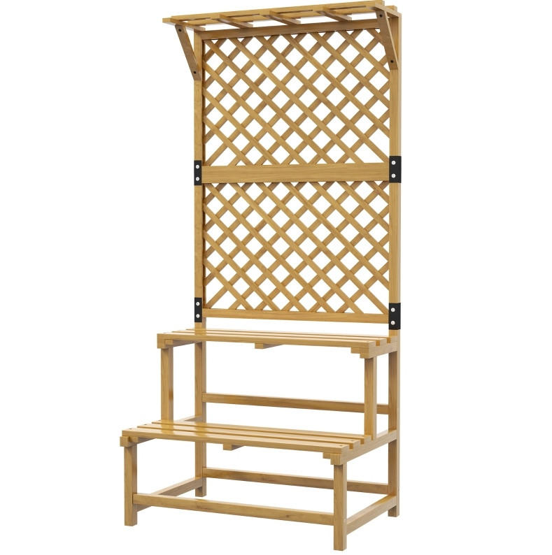 PFLANZENTREPPE Zweistufig 75x50x166cm mit Rankgitter & Hängedach - Naturfarben, Holz (50/166/75cm) - Modfu