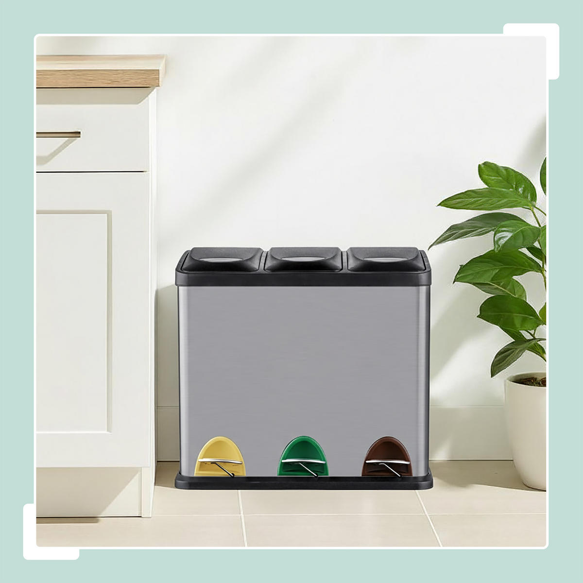 MÜLLEIMER 3x8l - Silberfarben, Kunststoff/Metall (46/39.5/26.5cm) - Relaxdays