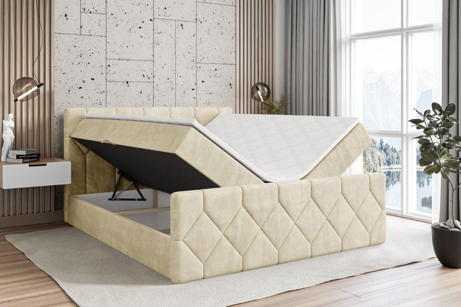 Thumbnail - Altdecor Boxbett, Beige, Holzwerkstoff, Höhe ca. 20 cm, 160x200 cm, Schlafzimmer, Betten, Boxspringbetten