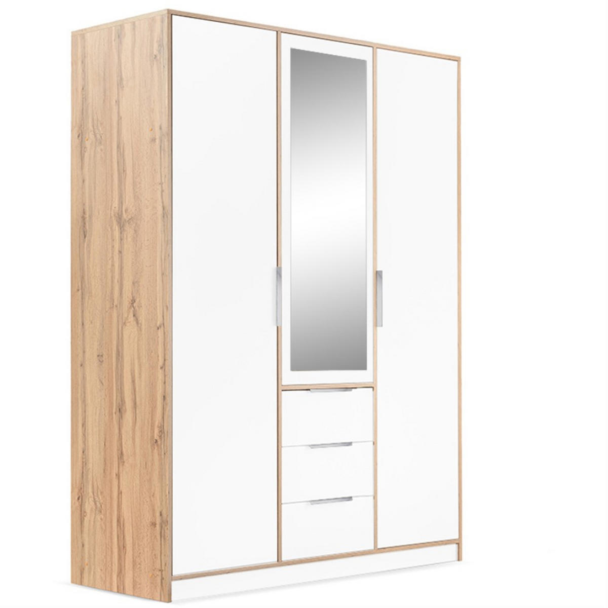 DREHTÜRENSCHRANK Livo mit 3 Türen und 3 Schubladen, weiß+eiche Wotan, 150 cm - Eiche Wotan/Weiß, Holzwerkstoff (150/200/57cm) - Beautysofa