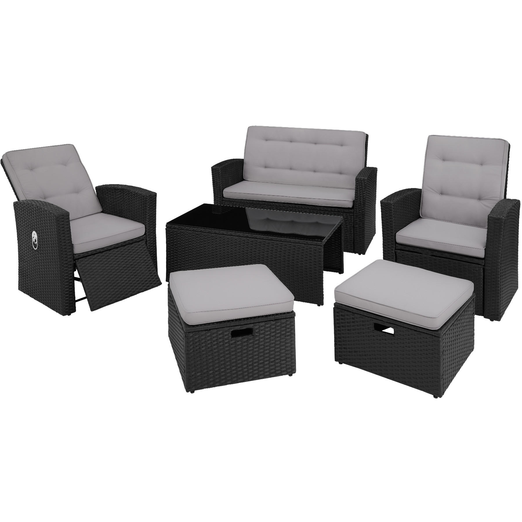 RATTANLOUNGE Bari,mit Sicherheitsglasplatte und Schraubfüßen,schwarz - Schwarz, Kunststoff - tectake