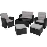 RATTANLOUNGE Bari,mit Sicherheitsglasplatte und Schraubfüßen,schwarz - Schwarz, Kunststoff - tectake