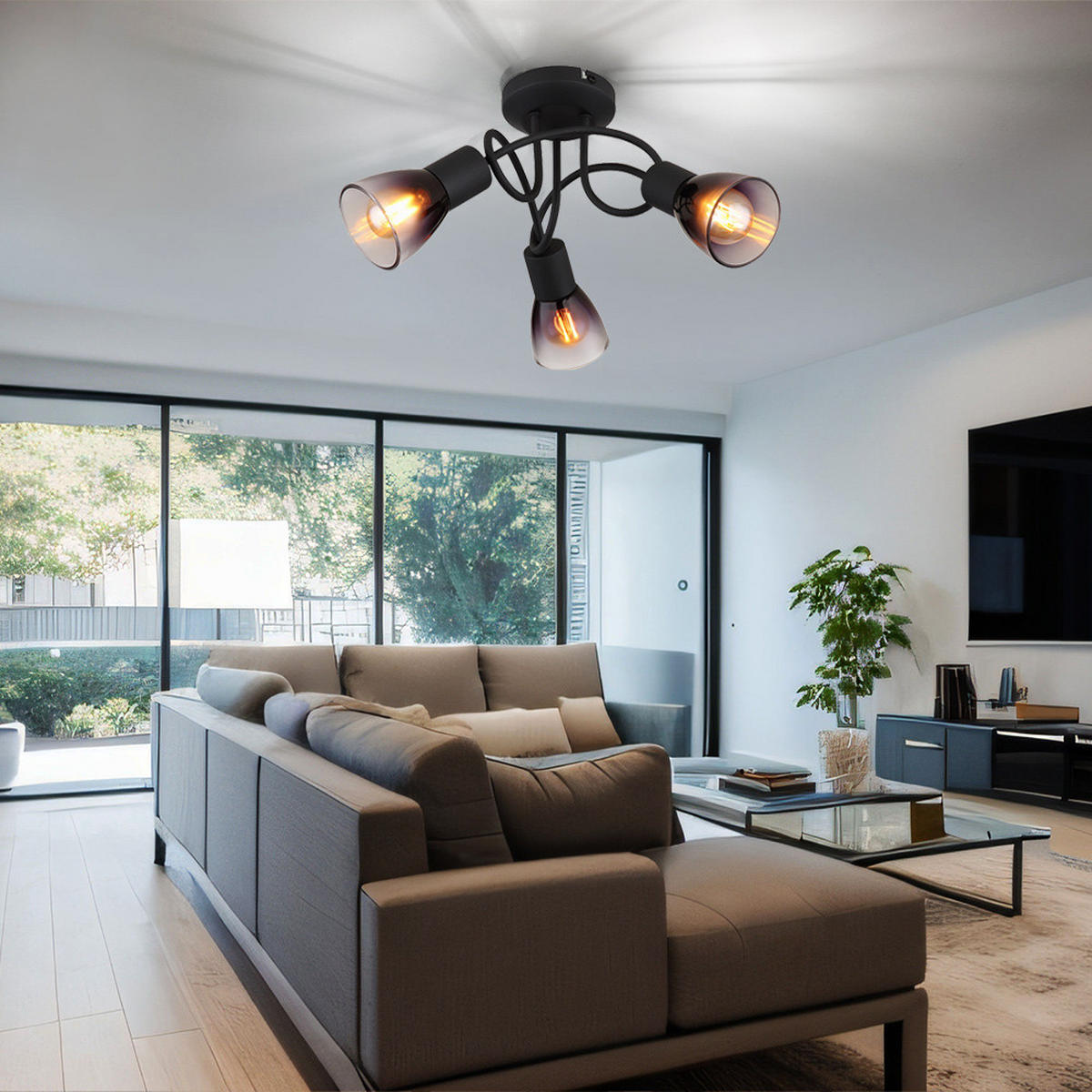 DECKENLEUCHTE Satella Metall Grau - Grau, Glas (38/38/18.5cm) - Globo Lighting