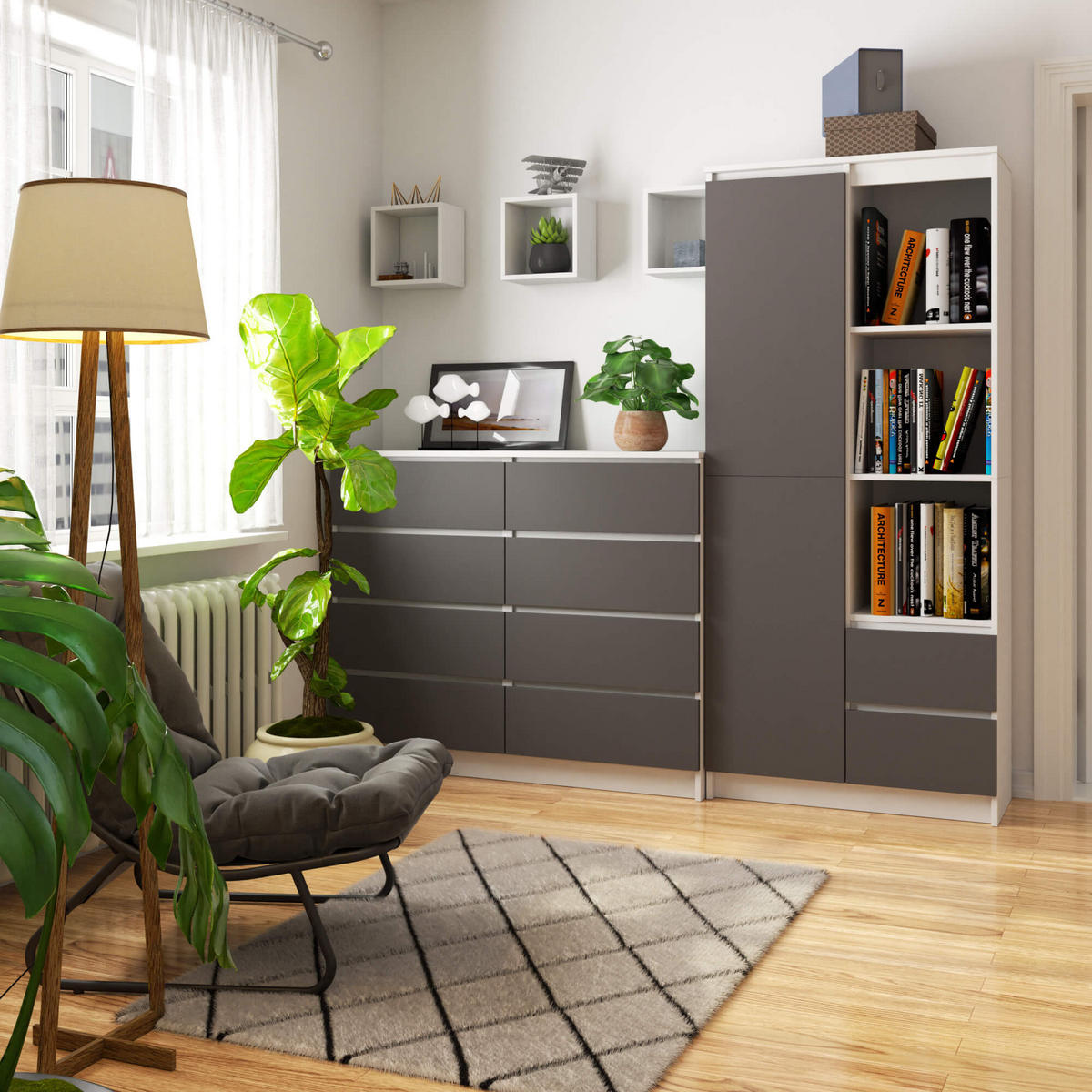 MEHRZWECKSCHRANK Weiß, Grau 80x180x35 cm - Graphitfarben/Weiß, Holzwerkstoff (80/180/35cm) - Akord