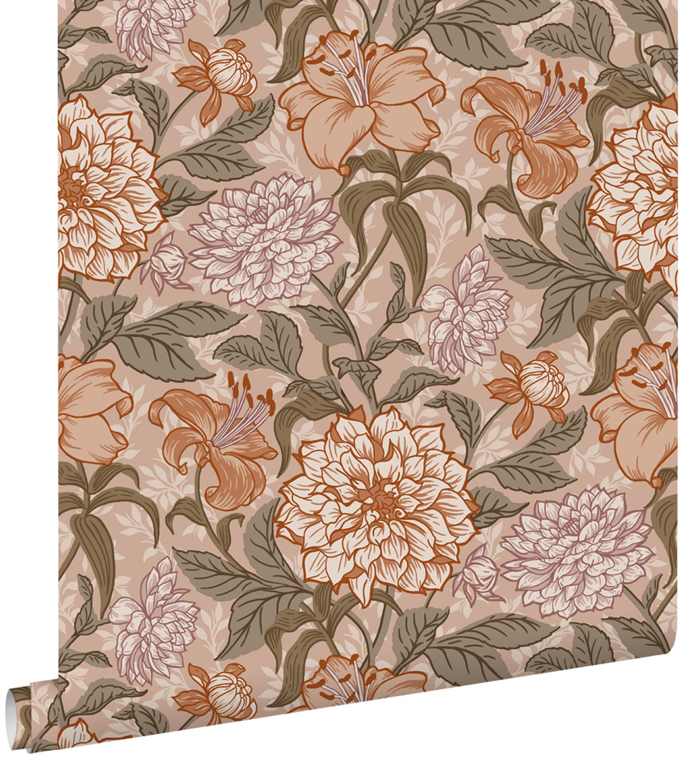 TAPETE Blumenmuster 53 cm x 10.05 m - Terracotta, Papier (53/1000cm) - ESTAhome