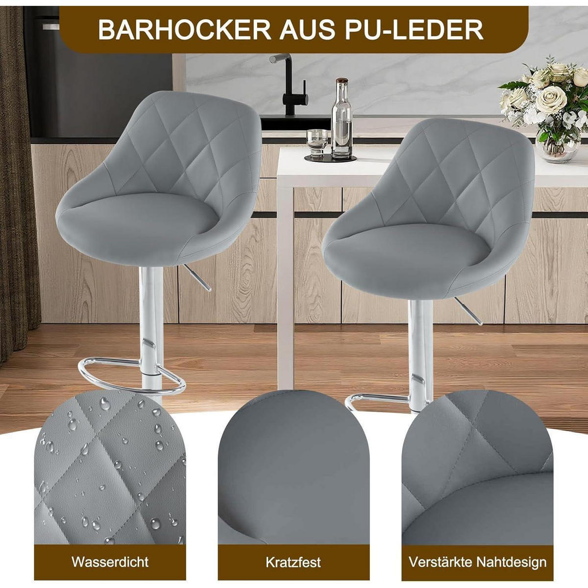 BARHOCKER 2er Set höhenverstellbar Grau - Grau, Kunststoff (40/83/40cm)
