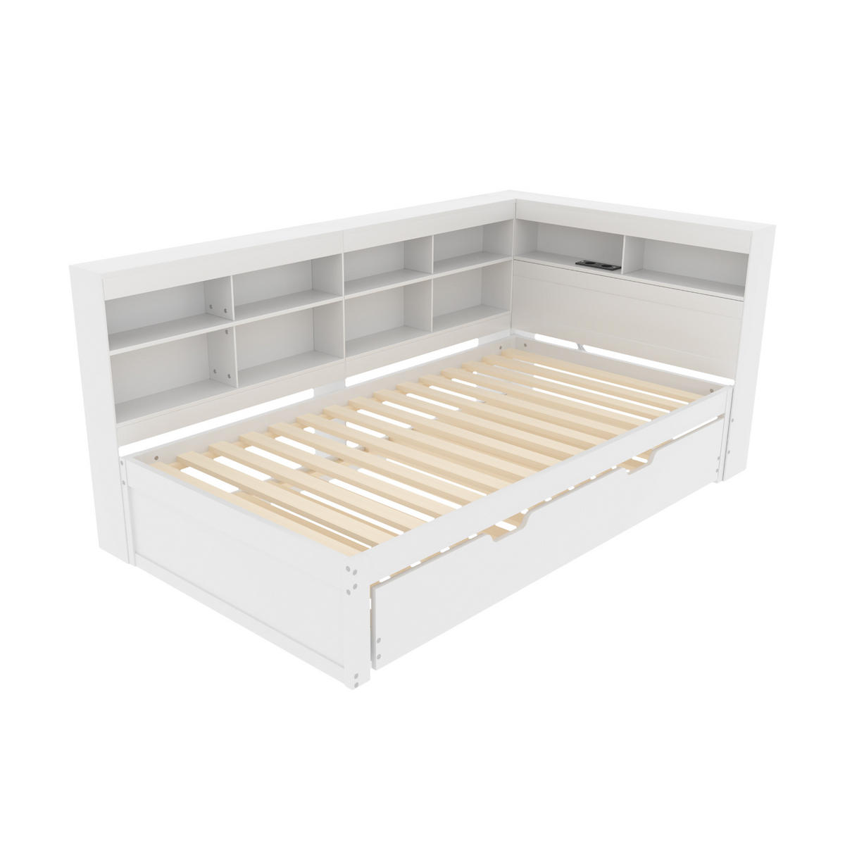 AUSZIEHBETT 90/200 cm DE-01240, in Weiß, mit USB und Ablagefächern - Weiß, Holz (90/200cm) - ComfortXL