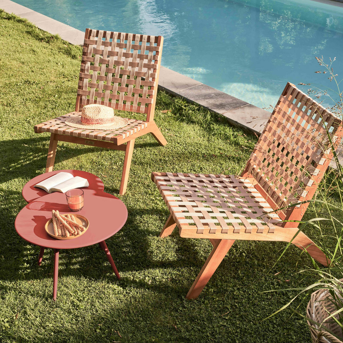 GARTEN-LOUNGETISCH, Lehm - Pink, Metall (90/50/34cm) - Oviala