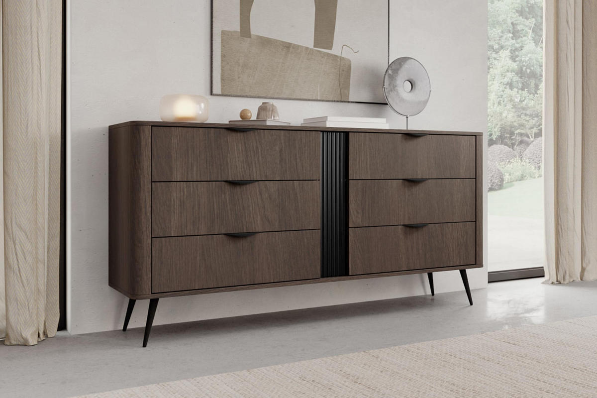 KOMMODE Arvis Eiche Dunin, mit Schubladen - Eichefarben/Schwarz, Holzwerkstoff (163/81/38cm) - Bettso