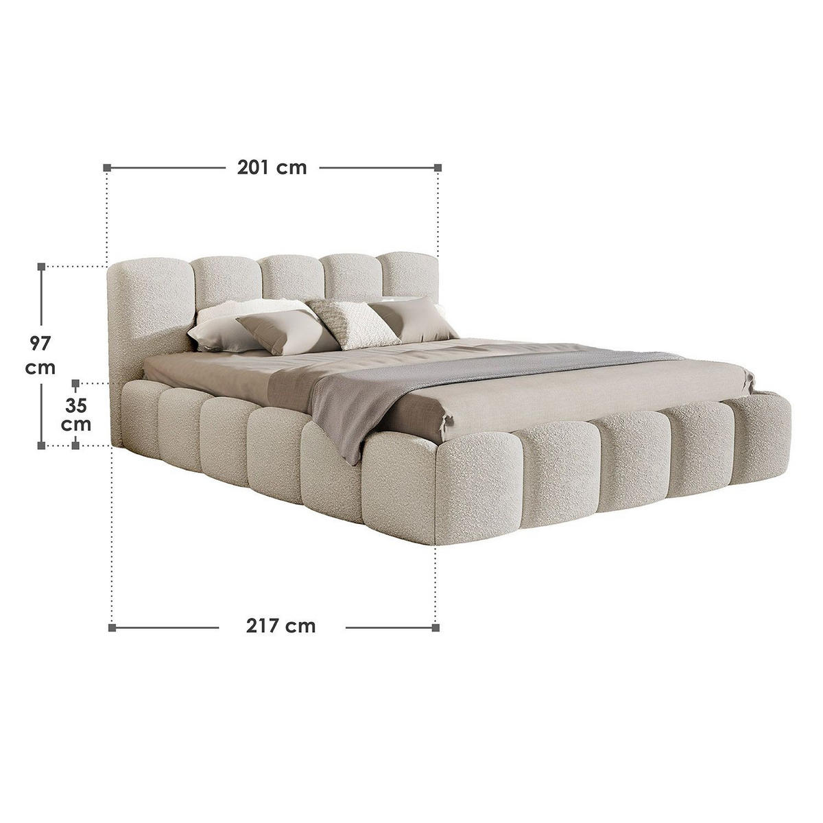 POLSTERBETT Catania 180/200 cm Beige Bouclé - Beige, Textil (180/200cm) - Juskys