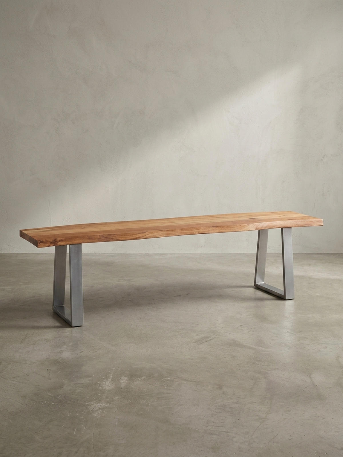 ESSZIMMERBANK Massivholz Metall Baumkante Chromgestell, Akazie 160x40x46 cm - Silberfarben/Braun, Holz/Metall (160/46/40cm) - KADIMA DESIGN