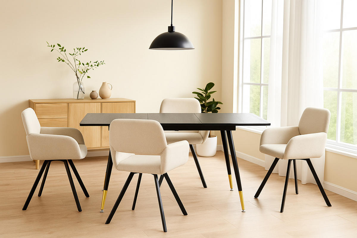 ESSZIMMER SET aus ausziehbarem Tisch und mit 4 drehbaren Stühlen - Beige/Schwarz, Holzwerkstoff/Metall (80/75/160cm) - Urban Meuble