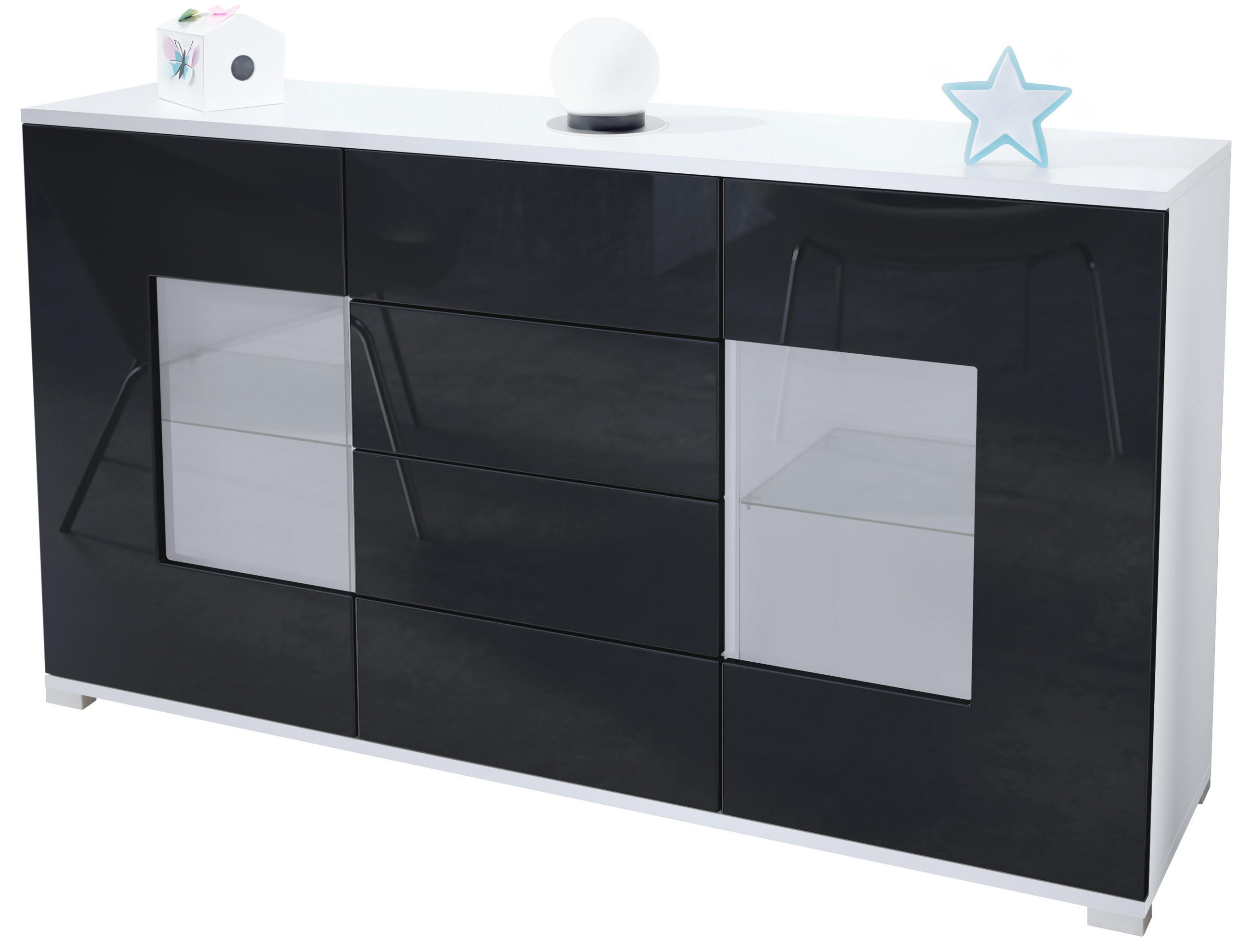 Vladon Sideboard Schwarz Hochglanz 138.5x75.5x35 cm